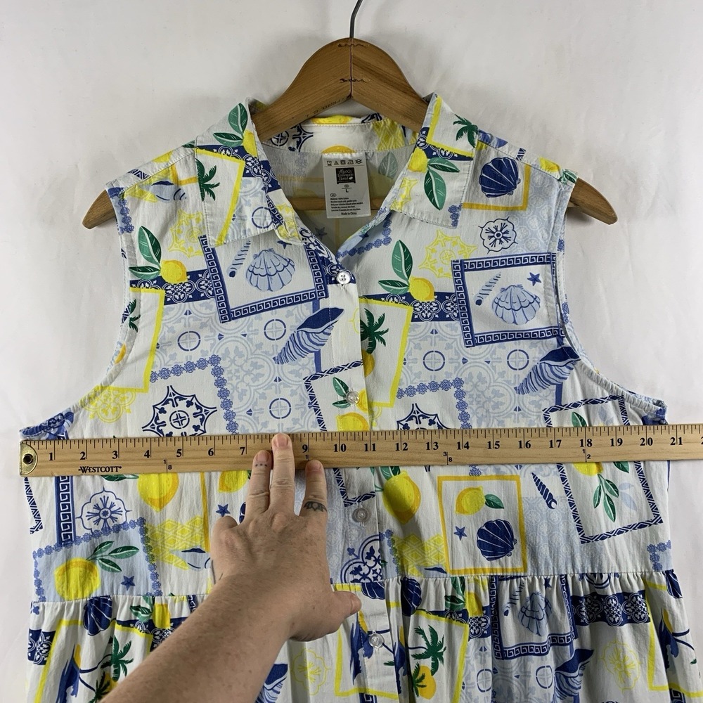 Womens Lemon Print Cotton Button Front Midi Shirt Dress Size L Summer Vacation - Picture 5 of 9